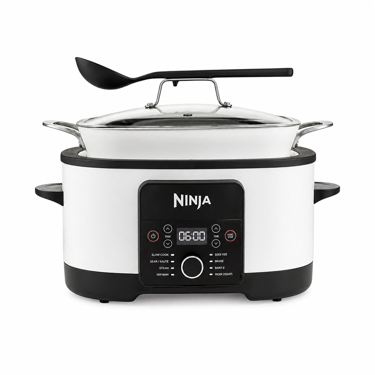 Foodi PossibleCooker, 8-in-1 Slow Cooker with Removable Non-Stick Pot, Steaming Rack, Integrated Spoon & Glass Lid, Slow Cook, Sear, Braise, Steam & more, 8L, Stone Gold, MC1001UKSTGD