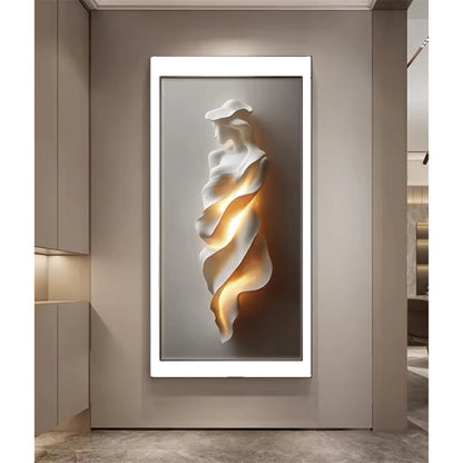 2025 Modern Light Luxury Entrance Wall Art with Lamp – Abstract Corridor Decoration