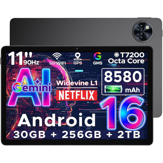 DOOGEE Pro 2025 Newest Android 16 Tablet 11 Inch, Gemini AI Android Tablets Octa-Core 32GB RAM 256GB ROM(TF 2TB), 8580Mah Battery, 3.5Mm Jack | Widevine L1 | 5G Wifi | 13MP+5MP | GPS | OTG, Black
