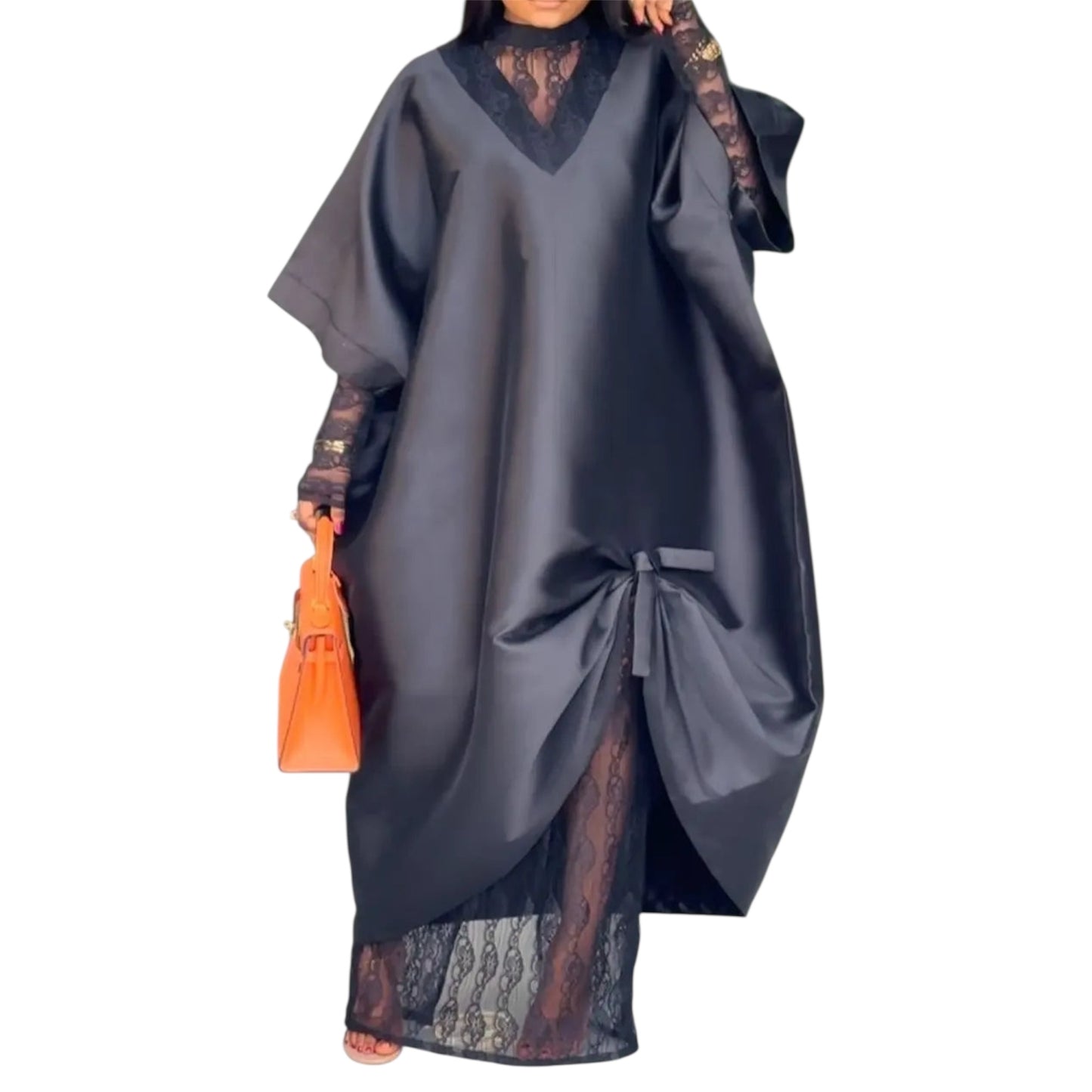Elegant Shiny Bubu Dress – 2 Piece African Women’s Set with Lace Inner Dress