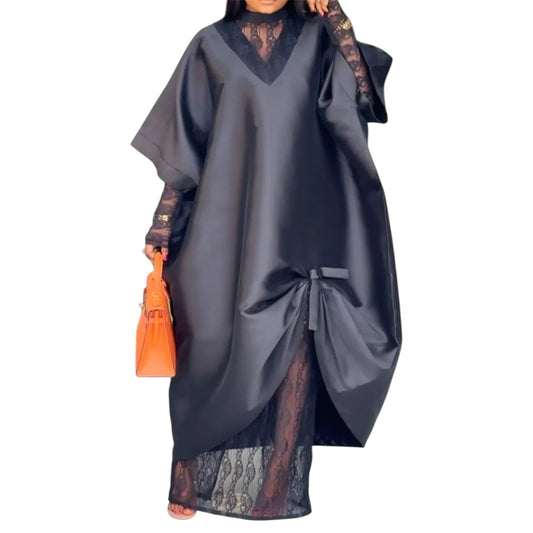 Elegant Shiny Bubu Dress – 2 Piece African Women’s Set with Lace Inner Dress