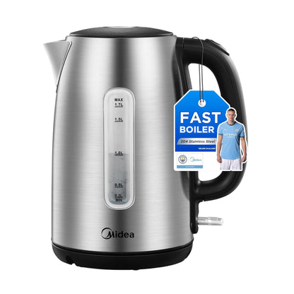 Midea Electric Kettle 3000W Fast Boil 1.7L Stainless Steel Kettle LED Indicator,Spring Lid,Removable Filter,Insulated Handle, Water Level Indicator, Dry Burn Protection,Bpa-Free