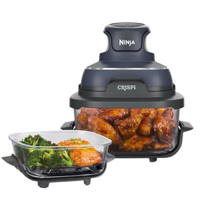 Portable Air Fryer, 3.8L, 4-In-1: Air Fry, Roast, Keep Warm, Recrisp, Space Saving Compact Design, 2X Removable Glass Containers & Lids, 1700W, Cyber Space Blue FN101UKGY