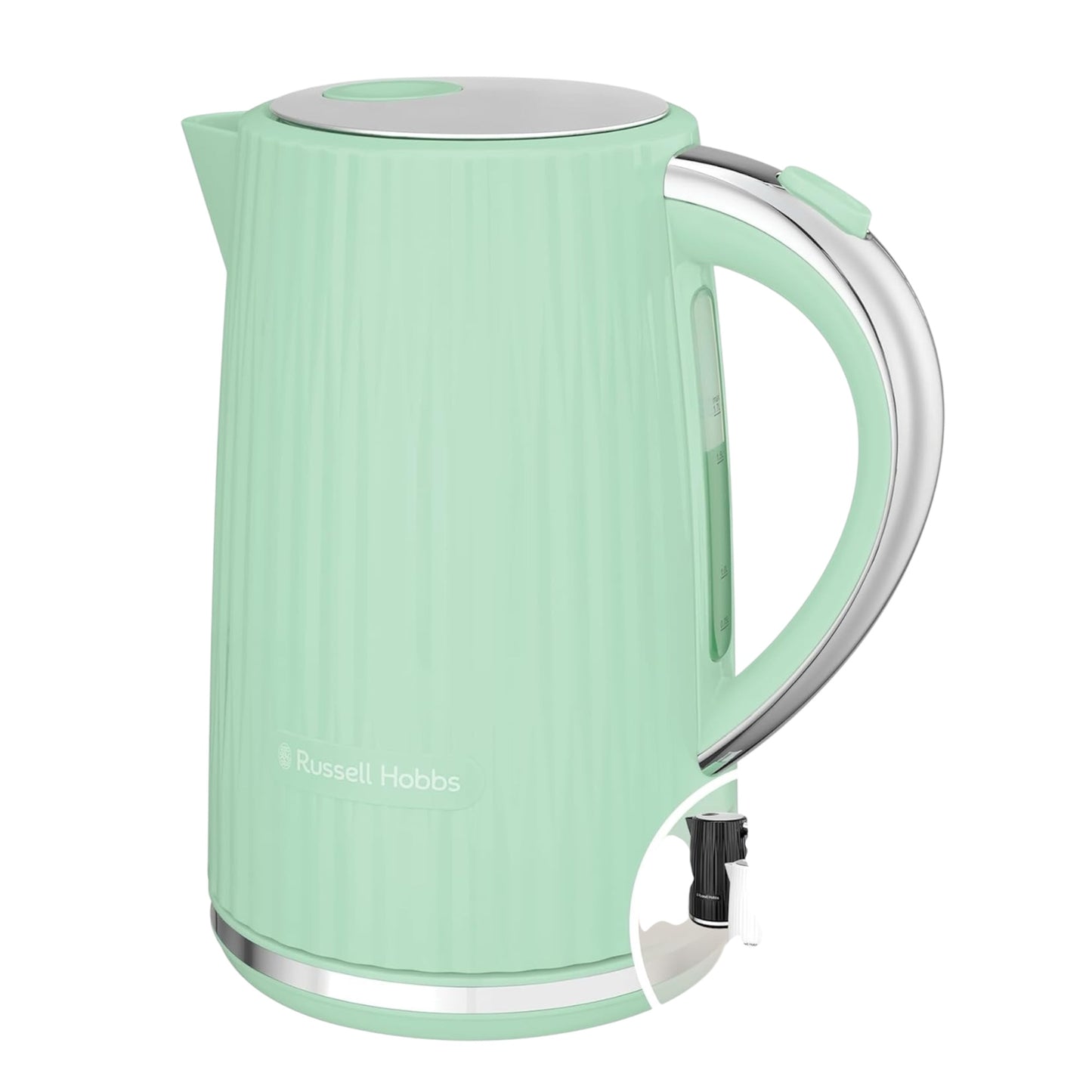 Russell Hobbs Electric Kettle (Hot Water, Tea or Coffee, 1.7L, Push to Open Lid, Perfect Pour Spout, Removable Washable Filter, Illuminated Switch, Chrome Accents, Pistachio, 3000W) Eden 27364
