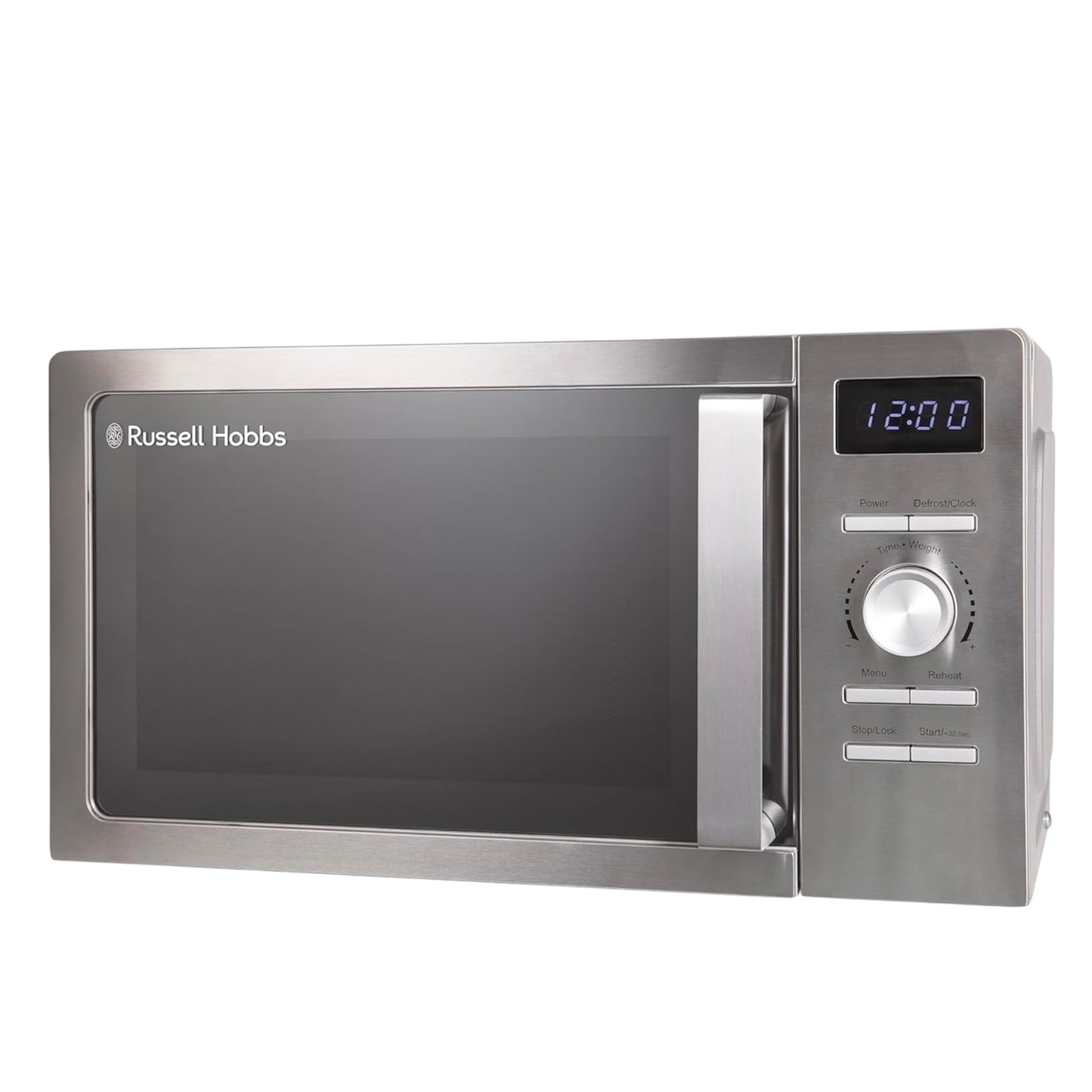 Russell Hobbs Stainless Steel Digital Microwave 20 Litre 800W Solo Digital with 5 Power Levels, Defrost Function & Easy Clean, 60 Minute Timer, 8 Auto-Cook Menus, RHMD828SS