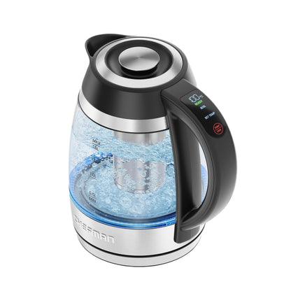 Chefman  Kettle for Boiling Water, 1.8L 1500W, Hot Water in 3 Minutes, LED Lights, Auto Shut-Off, Boiling and Drying Protection, Glass Electric Kettle (Temperature Control)