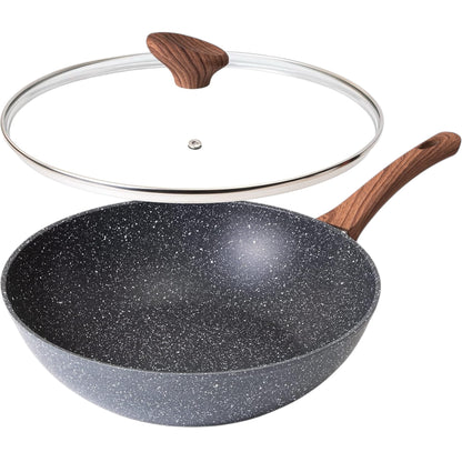 nuovva  Non Stick Wok Pan – Deep Stir Fry Pan with Lid – 28Cm Frying Pan with Induction Base