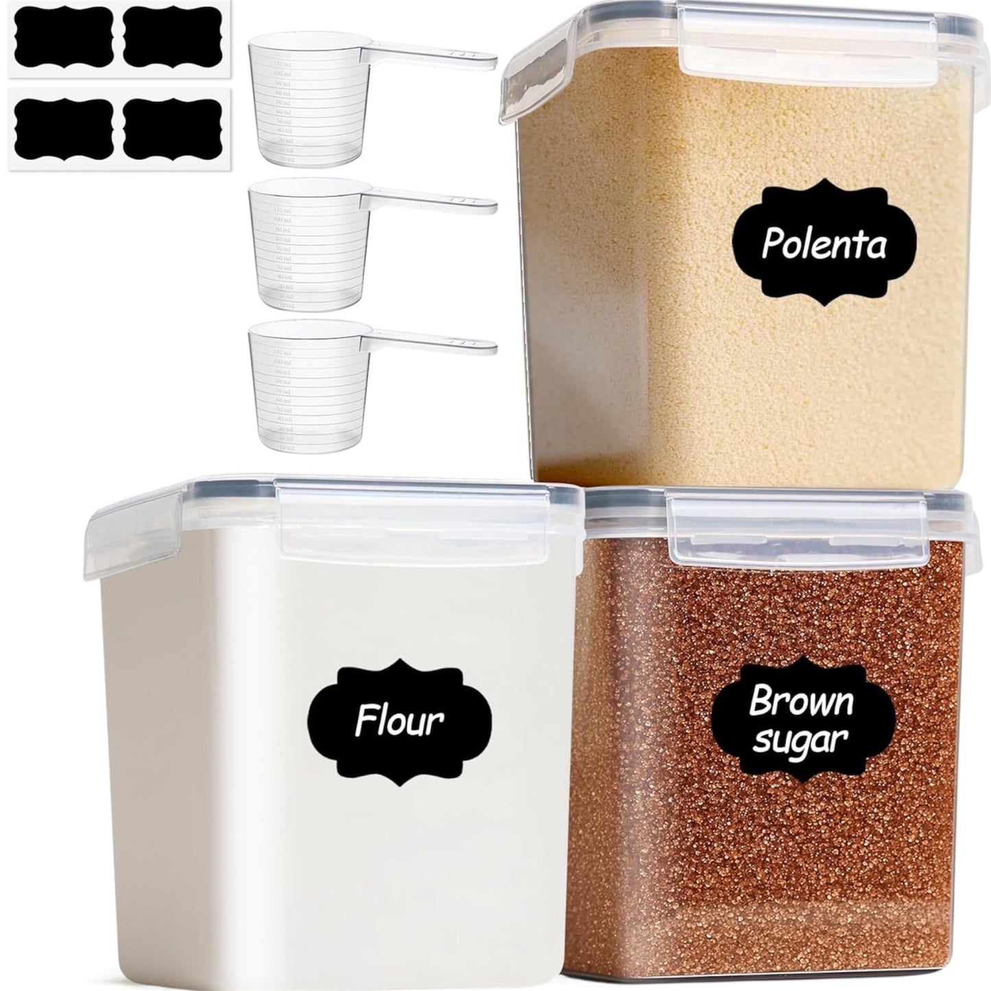 ComSaf  Storage Containers 2.5L Set of 3, Plastic Airtight Food Storage Containers with Lids, Large Clip-Lock Kitchen Storage Containers for Cereal, Rice, Pasta, Dry Food, Bpa-Free Pantry Storage