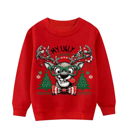 XJUERAA Christmas Sweatshirt for Boys Girls Xmas Jumper Kids Long Sleeve Santa Claus Unisex Tops Reindeer Christmas Car T-Shirts Winter Casual Pullover Children Gift Clothes Age 7-11 Years
