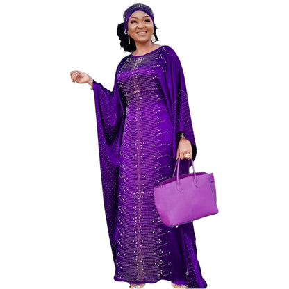 African Dresses for Women Fashion Beading Rhinestone Kaftan Maxi Dress