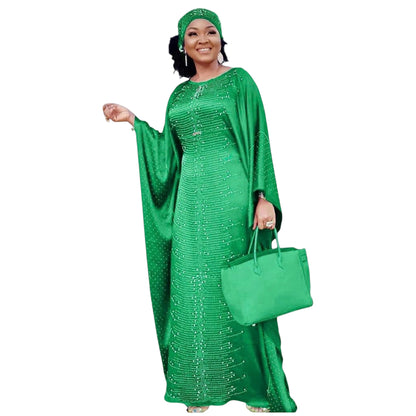 African Dresses for Women Fashion Beading Rhinestone Kaftan Maxi Dress