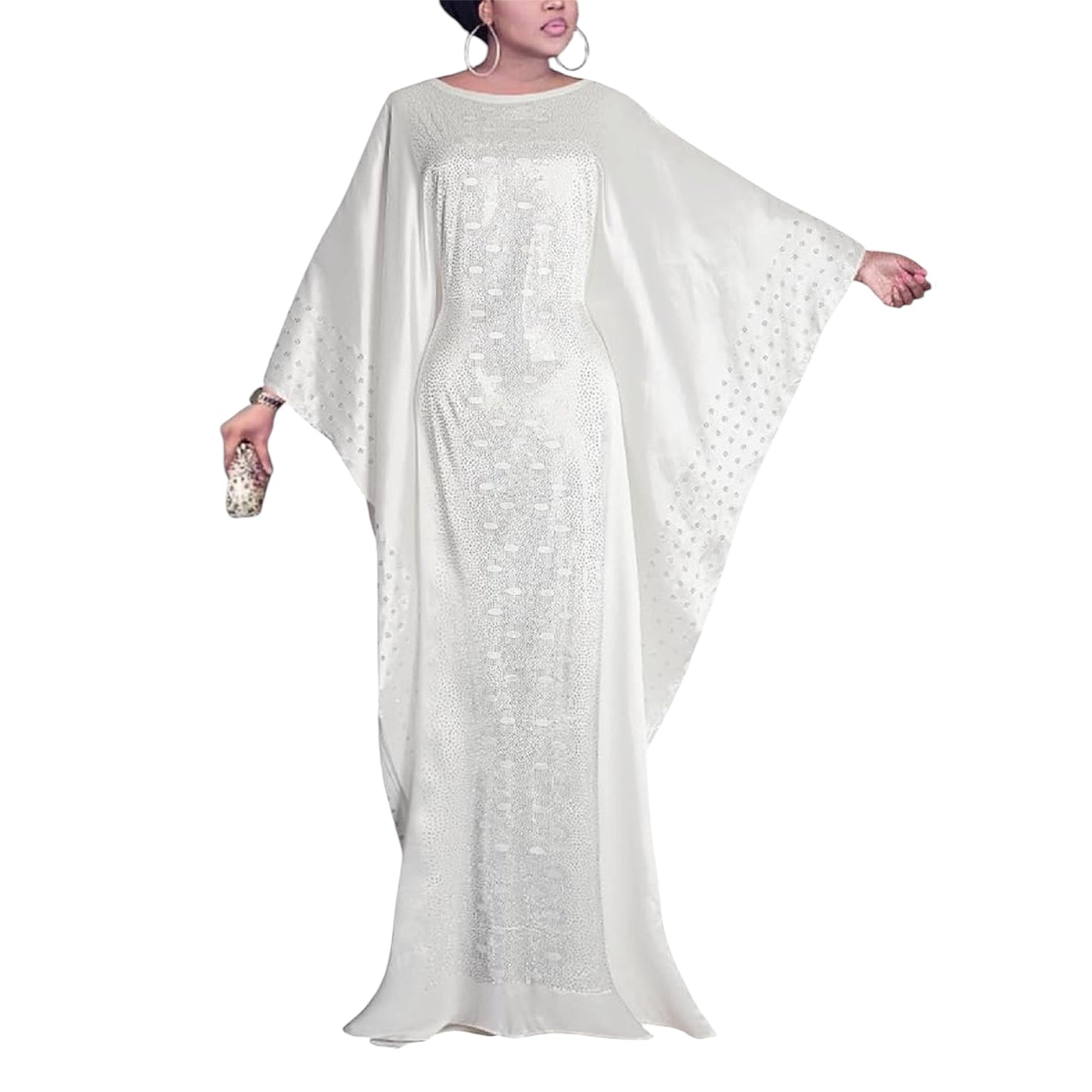 African Dresses for Women Fashion Beading Rhinestone Kaftan Maxi Dress