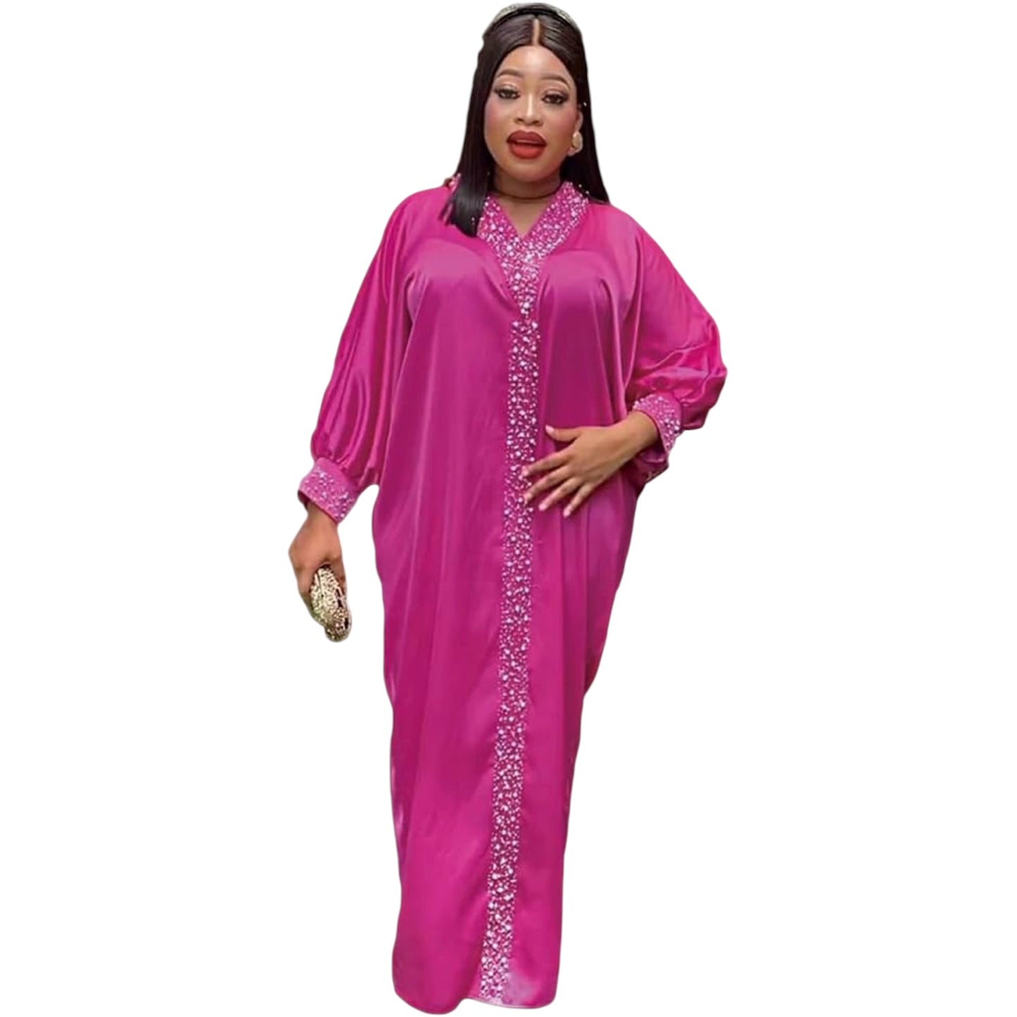 African Dresses for Women Fashion Beading Rhinestone Kaftan Maxi Dress