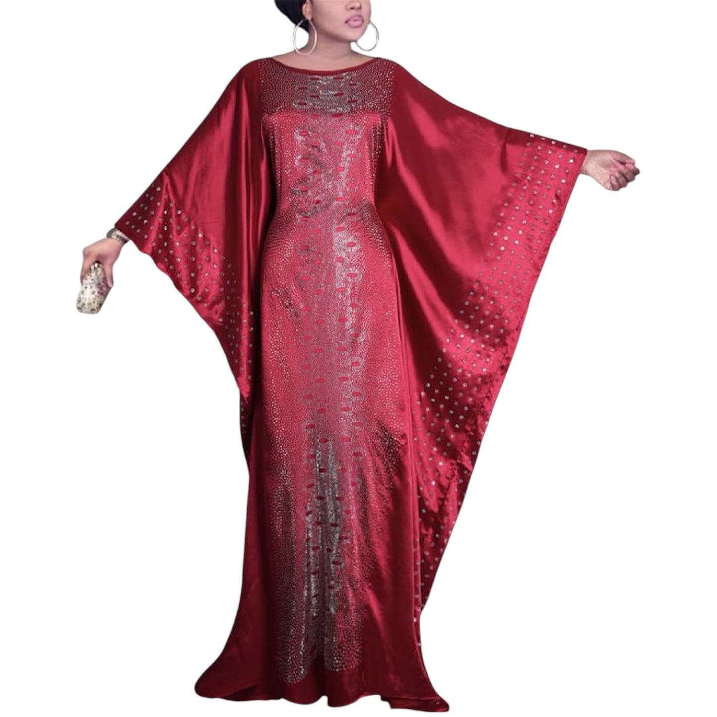 African Dresses for Women Fashion Beading Rhinestone Kaftan Maxi Dress