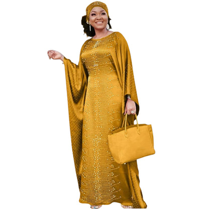 African Dresses for Women Fashion Beading Rhinestone Kaftan Maxi Dress