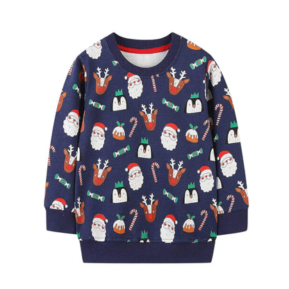 Kids Christmas Boys Sweatshirt Santa Claus Jumper Long Sleeve Tops T-Shirts Winter Casual Pullover Toddler Clothes for Age 2-10 Years