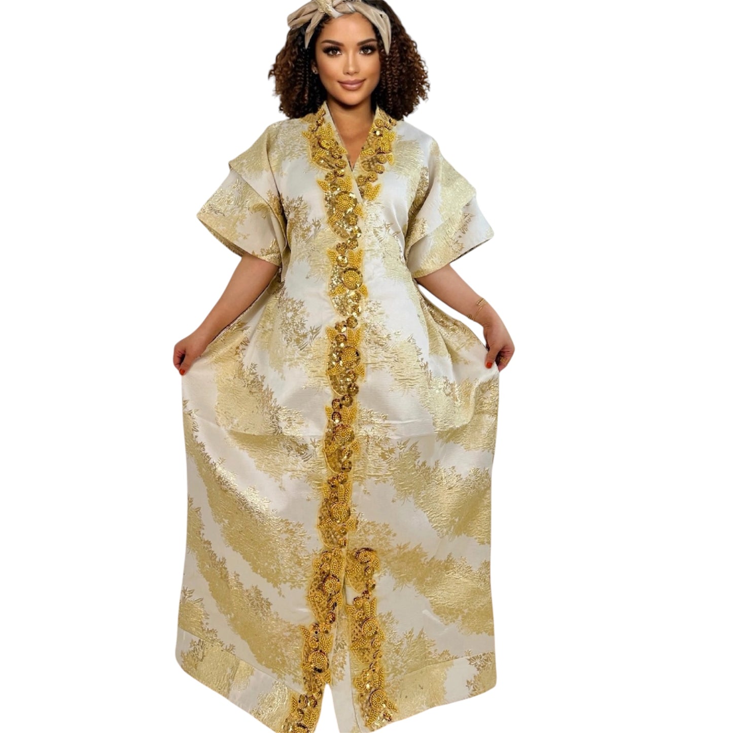Women'S Elegant Rhinestone Embellished Long Kaftan Dress Abaya Shinny Stylish Traditional African Outfit