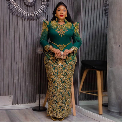 Luxury African Dresses for Women Elegant Long Sleeve Maxi Robe Ankara Dashiki Outfits Wedding Party Evening plus Size Dress Gown (Delivered within 2-3 weeks from the day of purchase)