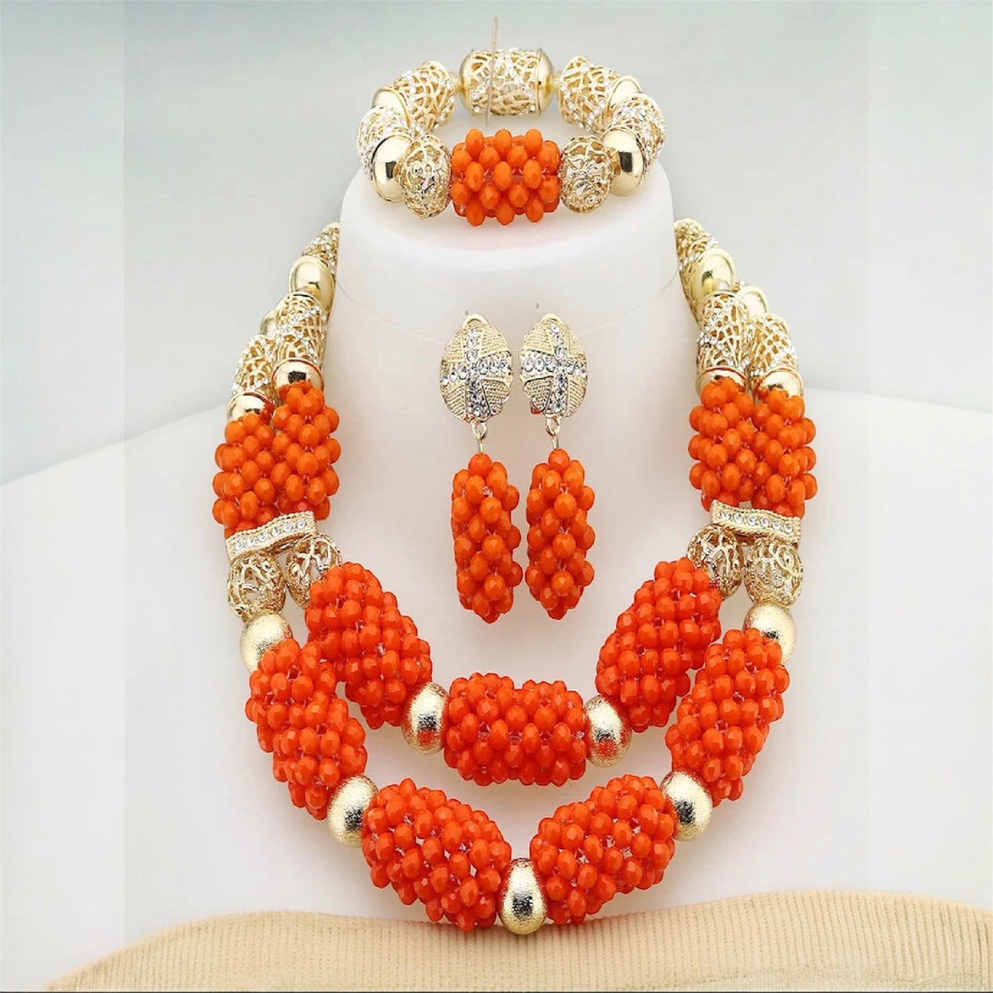 African Crystal Glass Jewelry Set - Elegant Nigerian Bridal Gift for Women - Perfect for Parties and Weddings