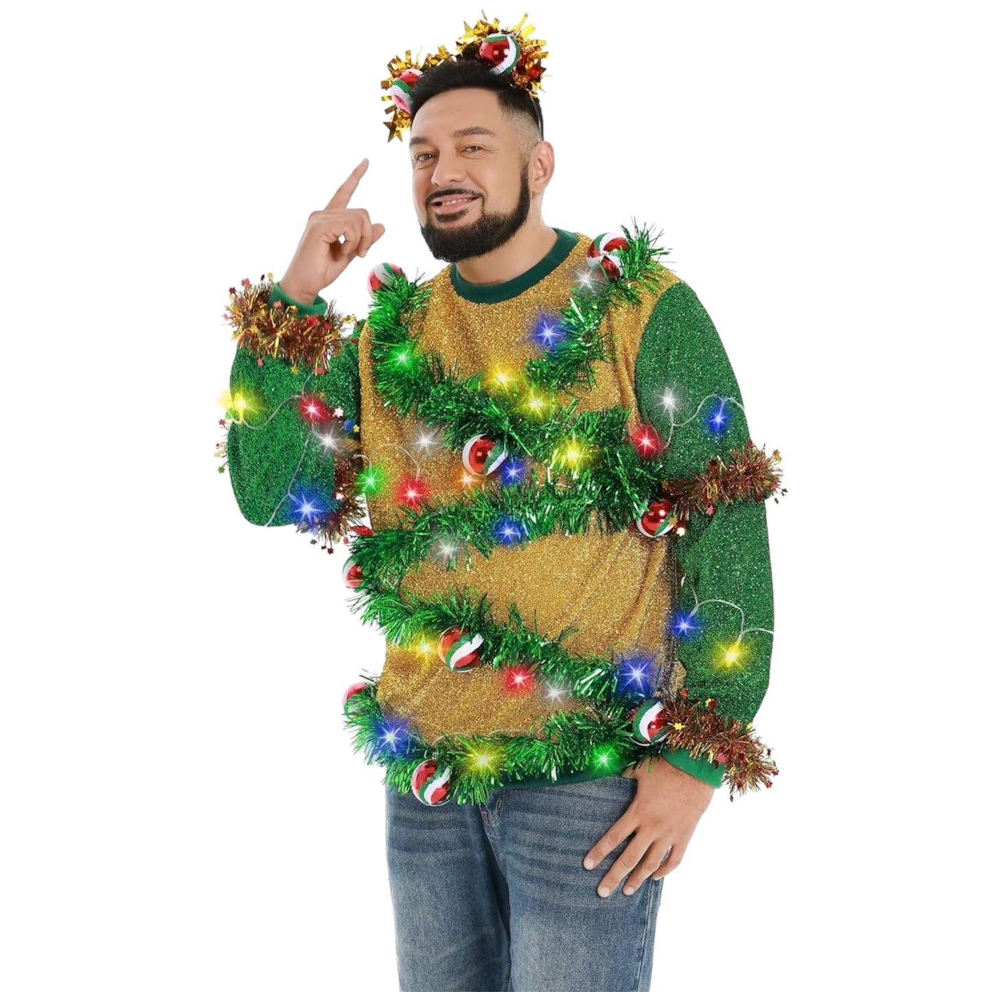 Unisex Men's LED Christmas Jumper Light Up Novelty Rudolph Santa Reindeer Snowflakes Knitted Xmas Tree Ladies Sweater