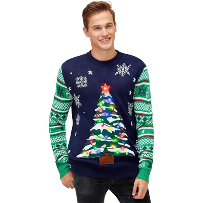 Unisex Men's LED Christmas Jumper Light Up Novelty Rudolph Santa Reindeer Snowflakes Knitted Xmas Tree Ladies Sweater