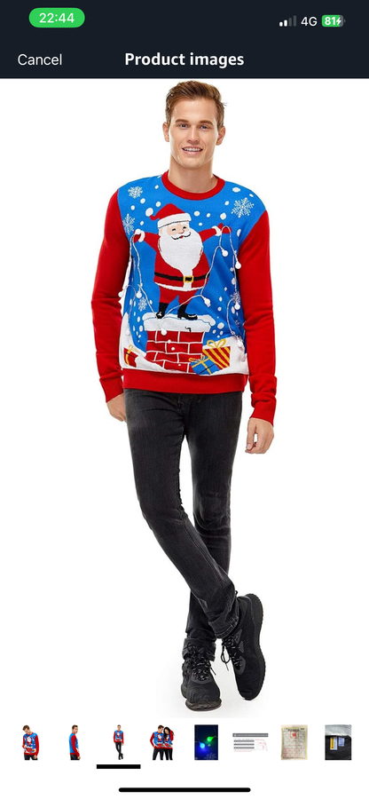 Unisex Men's LED Christmas Jumper Light Up Novelty Rudolph Santa Reindeer Snowflakes Knitted Xmas Tree Ladies Sweater
