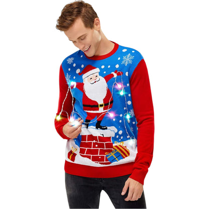 Unisex Men's LED Christmas Jumper Light Up Novelty Rudolph Santa Reindeer Snowflakes Knitted Xmas Tree Ladies Sweater