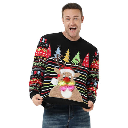Unisex Men's LED Christmas Jumper Light Up Novelty Rudolph Santa Reindeer Snowflakes Knitted Xmas Tree Ladies Sweater