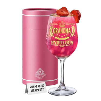 CROWNLY CRYSTAL® Gifts for Grandma Wine Glass Personalised Gifts for Women Mothers Day Gifts Grandma Wine Glasses Grandma Gifts Presents for Women Nanny Gifts from Grandchildren Birthday Gifts