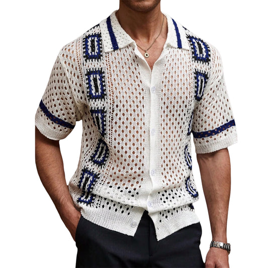 Manfinity Citygents Men’s Hollow Knit Button-Up Shirt – Vacation-Ready Casual Style