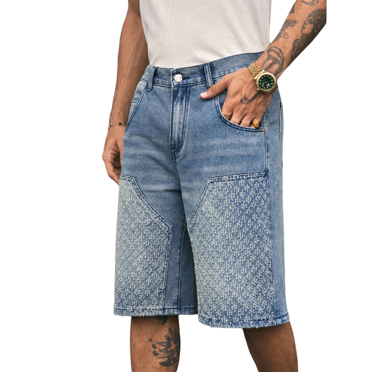 AXEPEAK Men’s Embossed Pocket Denim Bermuda Shorts – Casual Spring/Summer Style