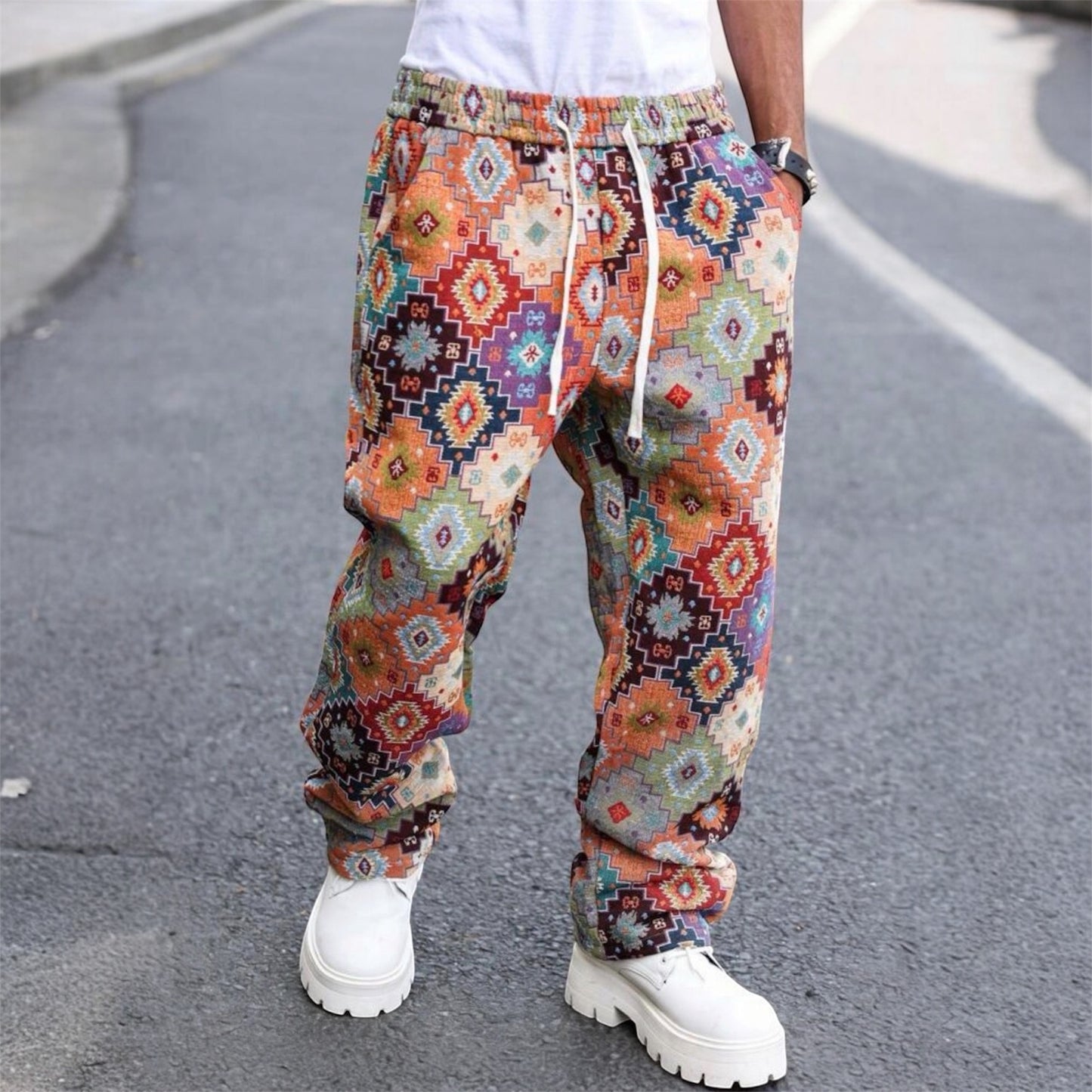 Manfinity Roghcode Men’s Retro Floral Wide Leg Pants