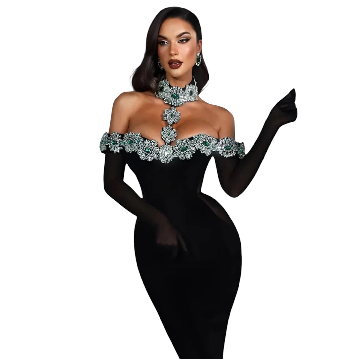 Summer Bandage Dress – Crystal Diamond Black Bodycon Maxi