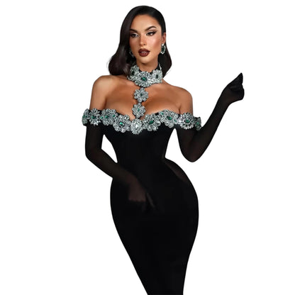 Summer Bandage Dress – Crystal Diamond Black Bodycon Maxi