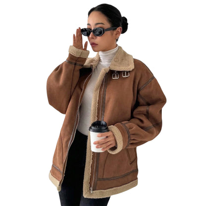 DAZY Women’s Suede Composite Thermal Thickened Jacket – Casual Winter Coat