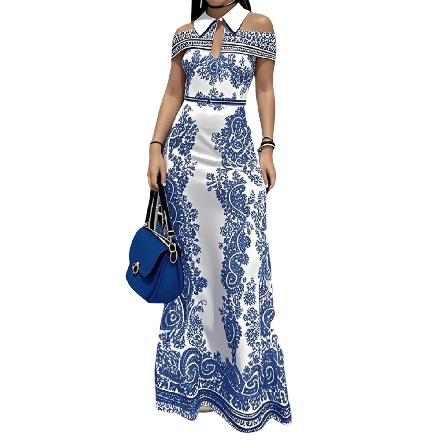 Freeacy Floral Cold Shoulder Maxi Dress – Elegant A-Line Party Gown for Women