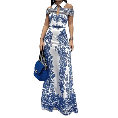 Freeacy Floral Cold Shoulder Maxi Dress – Elegant A-Line Party Gown for Women