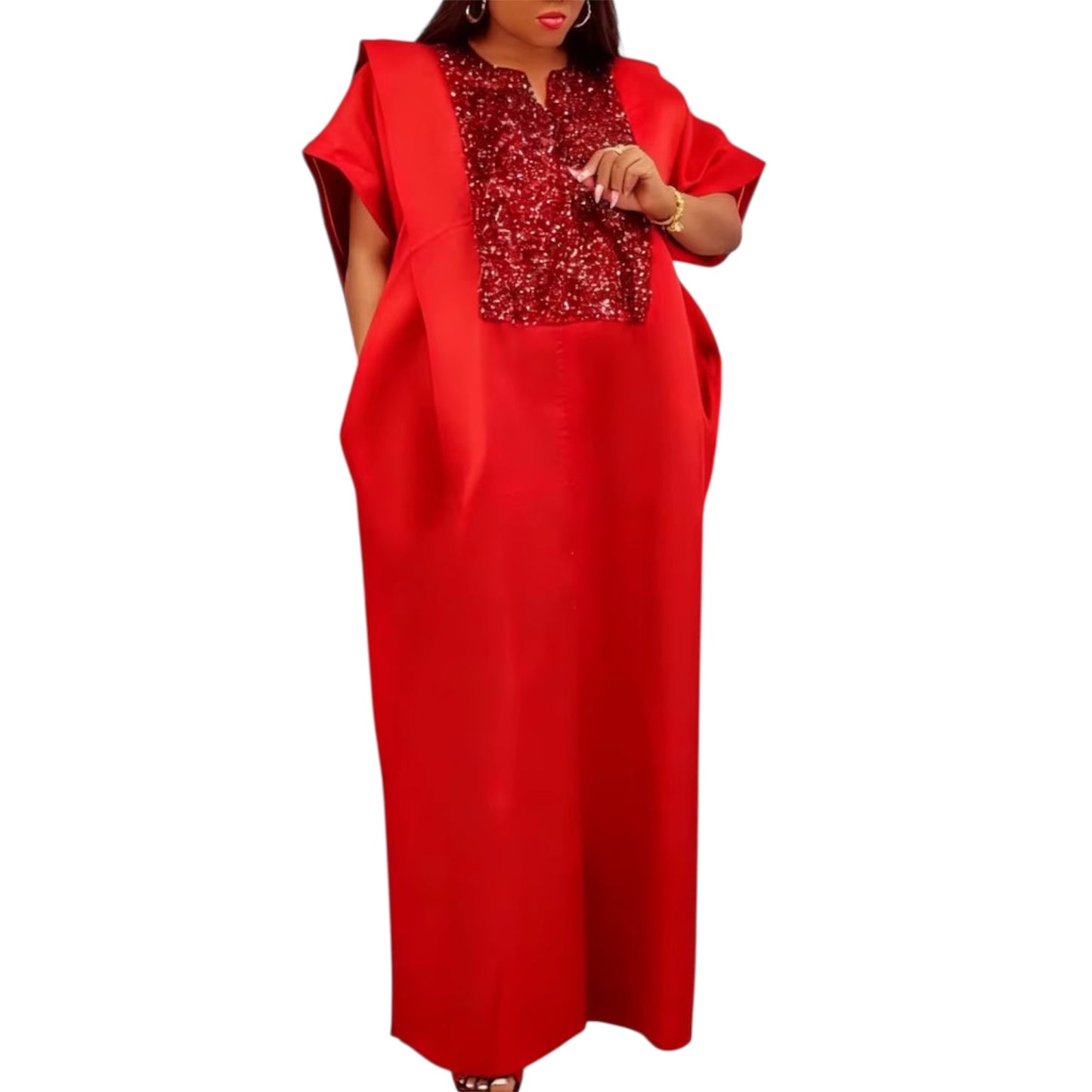 African Shiny Bubu Dress – Sequined Patchwork Loose Party Gown for Women (Delivered within 2-3 weeks from the day of purchase)