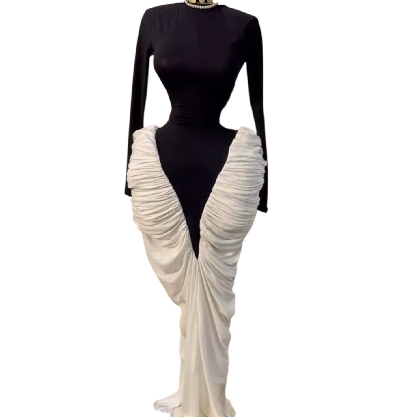 Women’s Long Sleeve Patchwork Ruched Maxi Dress – Lace-Up Stacked Smock Dress 2025