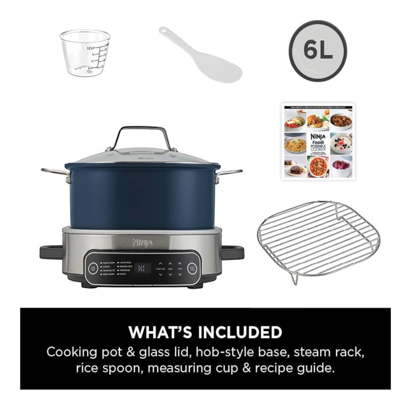 Foodi PossibleCooker, 6L Slow Cooker & Rice Cooker, 8-in-1 Versatile Functions, Midnight Blue, MC1101UK