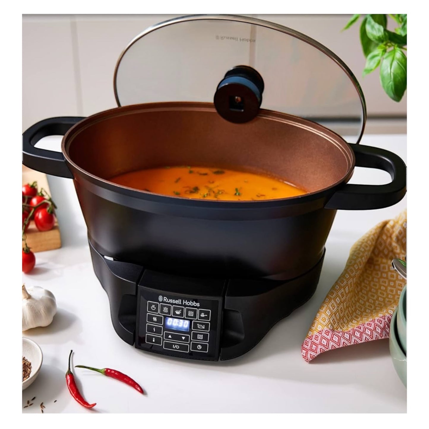 Russell Hobbs Good-to-Go 6.5L Electric Multicooker - 8 Digital functions inc Sear, Slow Cook, Steam, Boil, Keep warm & Roast, Cast aluminium housing, Glass lid, Dishwasher safe parts, 750W, 28270
