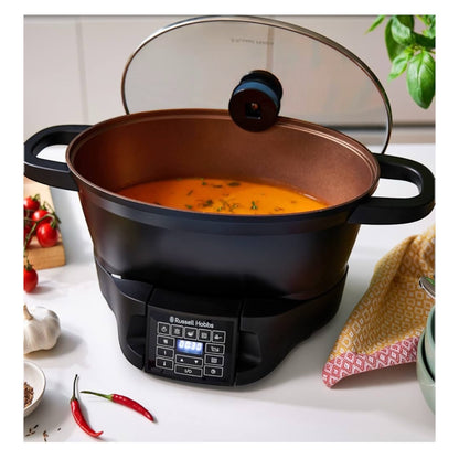Russell Hobbs Good-to-Go 6.5L Electric Multicooker - 8 Digital functions inc Sear, Slow Cook, Steam, Boil, Keep warm & Roast, Cast aluminium housing, Glass lid, Dishwasher safe parts, 750W, 28270