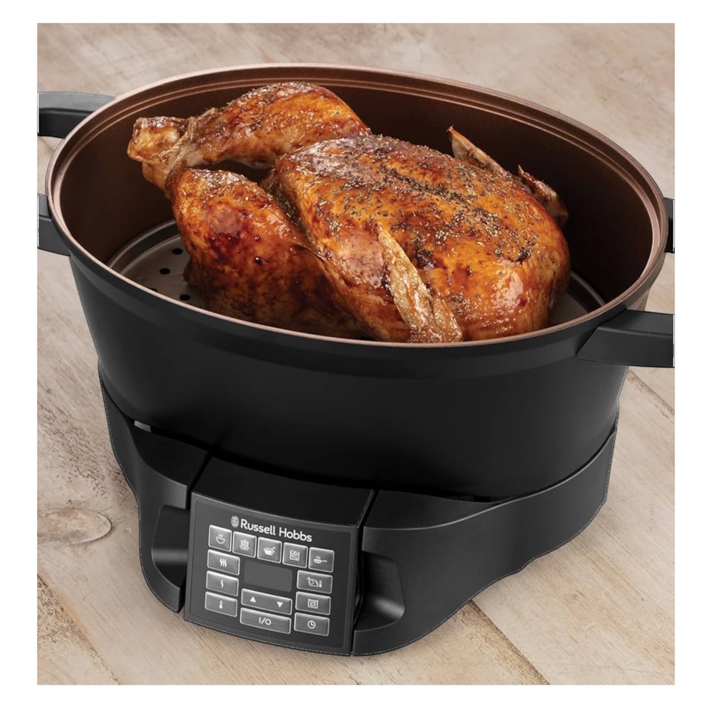 Russell Hobbs Good-to-Go 6.5L Electric Multicooker - 8 Digital functions inc Sear, Slow Cook, Steam, Boil, Keep warm & Roast, Cast aluminium housing, Glass lid, Dishwasher safe parts, 750W, 28270