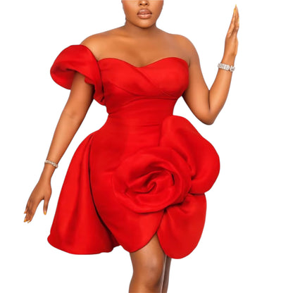 Women’s 3D Flower Tube Mini Dress – Off-Shoulder Bodycon Party & Evening Gown