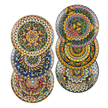 Henten Home Plates Set - 10 Inch, Porcelain Large Dinning round Plates Set of 6, round Plate for Breakfast/Dessert with Pattern - Bohemian Style