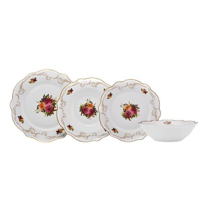 Karaca Antique Plates and Bowls Set for 6 People, White Dinner Set, Complete Kitchen Tableware Collection, Colourful Flower Design, Bone China, 24 Piece