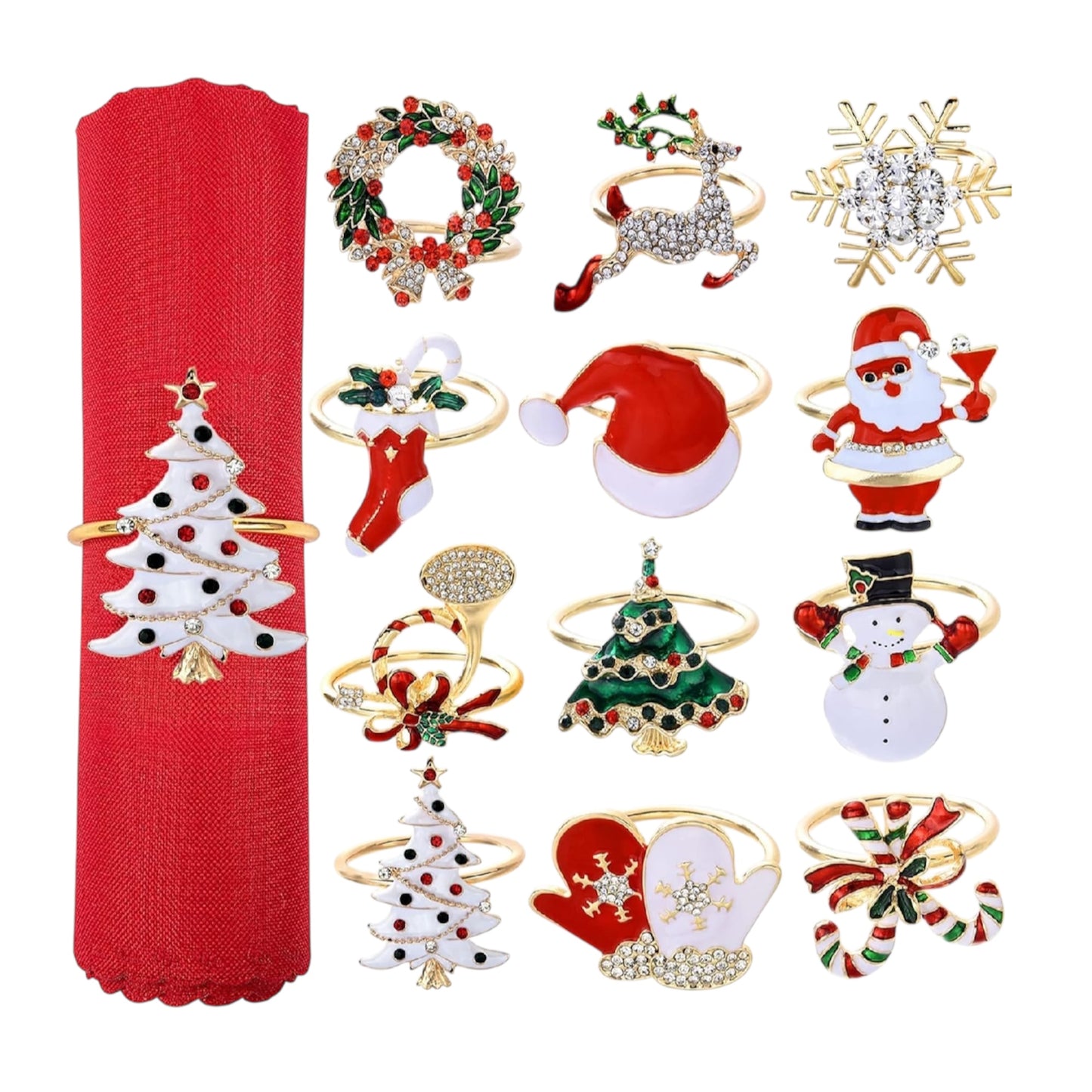 Gold Christmas Napkin Rings Set of 12,XMAS Napkin Rings Holder Christmas Napkin Buckle for Holiday Thanksgiving Party Dinner Table Decoration