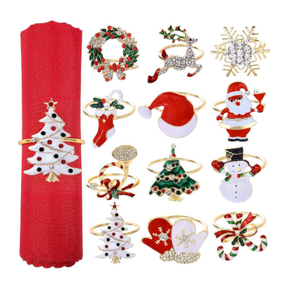 Gold Christmas Napkin Rings Set of 12,XMAS Napkin Rings Holder Christmas Napkin Buckle for Holiday Thanksgiving Party Dinner Table Decoration