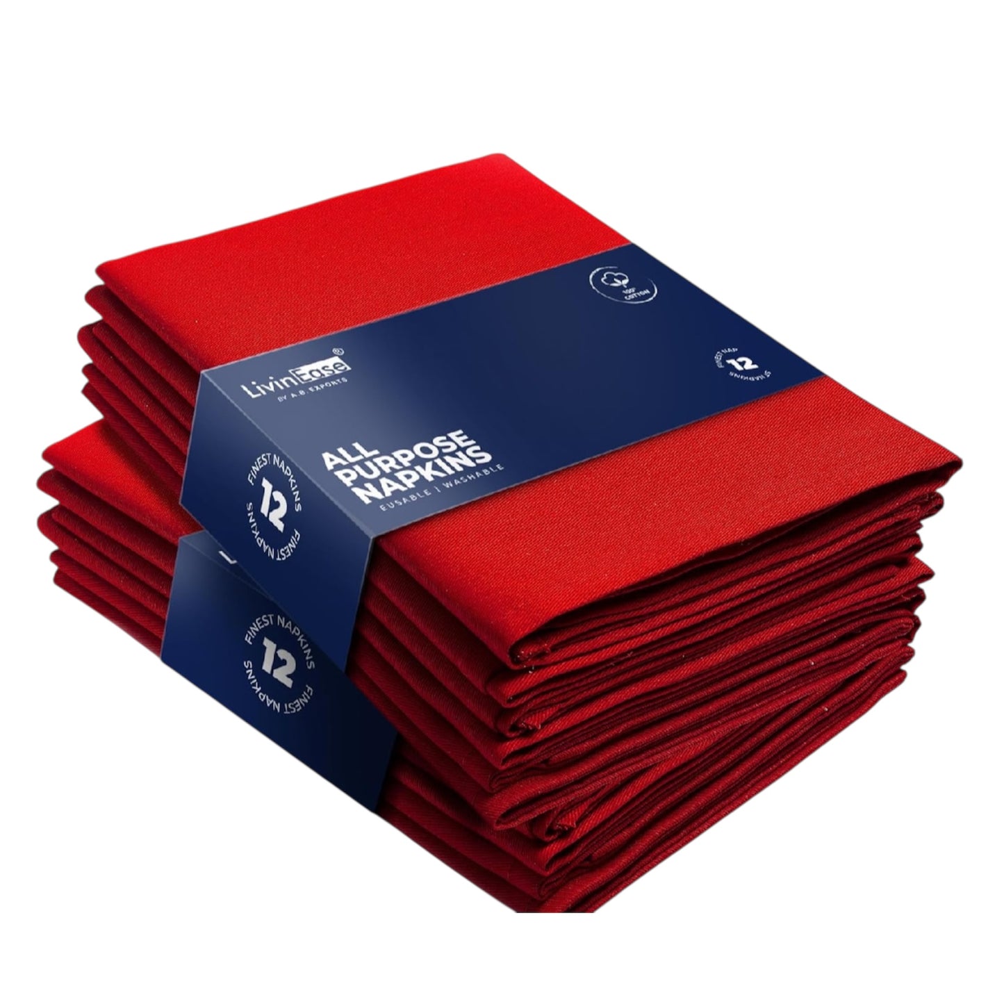 LivinEase Cotton Cloth Napkins Set of 12-100% 46 X 46 Cm Reusable Christmas Red Dinner Napkins - Heavy Weight Hotel Quality Pure Cotton Fabric - Ideal for Xmas Dinner & Events (Red, Cotton)