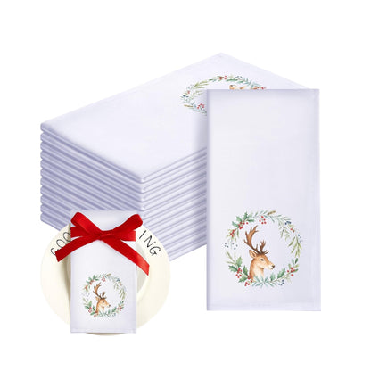 Penelee 12 Pcs 43 X 43 Cm Christmas Napkins Soft Comfortable Cloth Napkin Reusable Satin Table Napkin for Home, Restaurants, Parties(Garland Deer)
